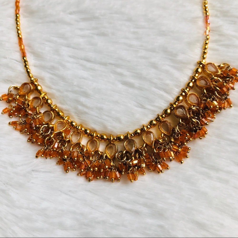 Vintage Gold Beaded Bollywood Statement Necklace